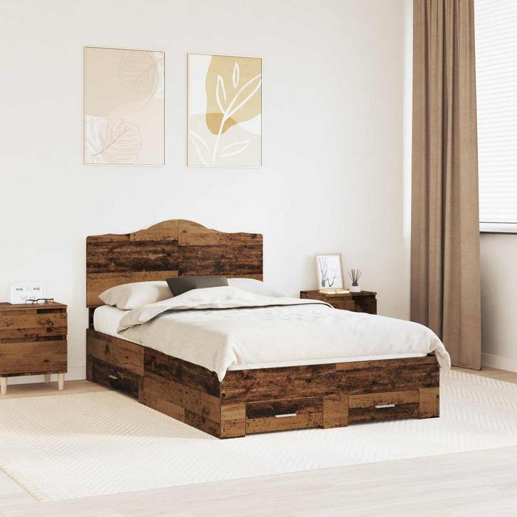 vidaXL Bedframe met hoofdeinde Oudhout 120 x 190 cm Bewerkt, Huis en Inrichting, Slaapkamer | Bedden, Nieuw, Verzenden