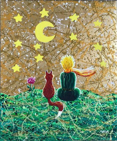 Maria Gubicekova (Maia) - The Golden Little Prince, N.1, Antiquités & Art, Art | Peinture | Moderne