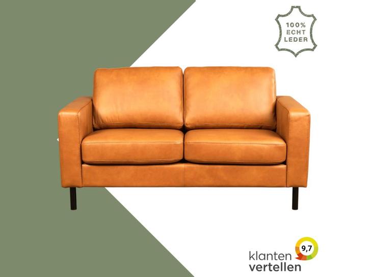 Leren bank Match - 2 zits - Granada Sahara (cognac) - Poten, Antiek en Kunst, Antiek | Meubels | Stoelen en Sofa's, Ophalen of Verzenden