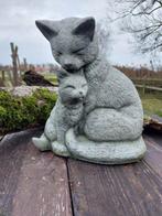 Beeld, cat with small kitten - 25 cm - cast stone