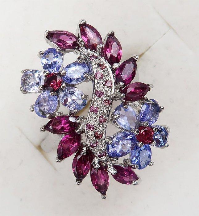 Zilver, Ring Étoiles Jumelles Tanzaniet & Granaat : Droom,, Antiquités & Art, Antiquités | Livres & Manuscrits