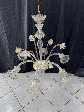 Kroonluchter - Transparant goud - Muranoglas - 6 lichten /