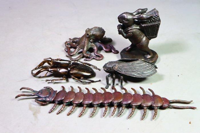 Brons - Marked  Amemiya - (5) Verfijnde beeldhouwwerken, Antiek en Kunst, Antiek | Overige Antiek