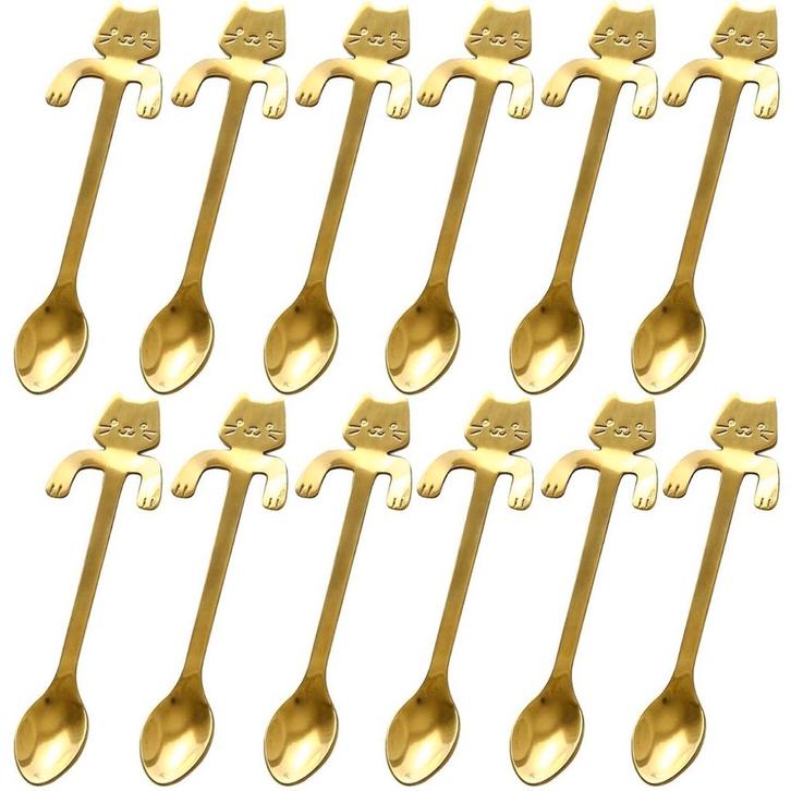 Fako Bijoux - 12x Theelepel / Koffielepel Hangende Kat -, Huis en Inrichting, Keuken | Bestek, Verzenden