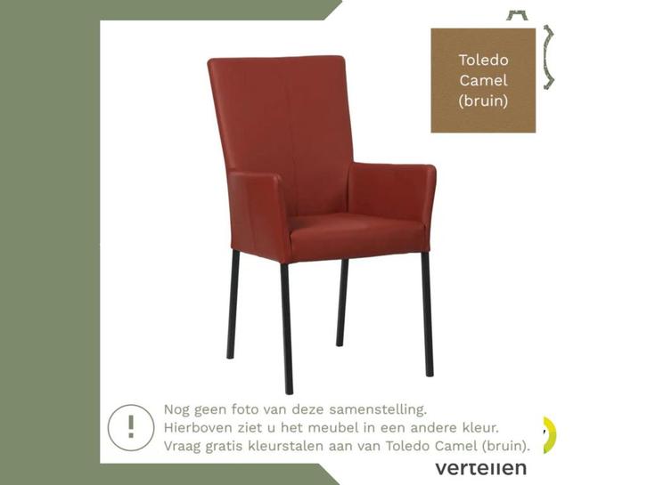 Leren eetkamerstoel Daily met armleuning - Toledo Camel, Huis en Inrichting, Stoelen, Bruin, Eén, Nieuw, Leer, Ophalen of Verzenden