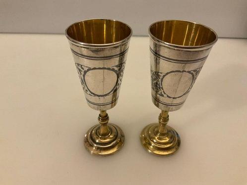 Kidoesj beker (2) - Pair Of Sterling Silver Russian Niello, Antiek en Kunst, Antiek | Zilver en Goud