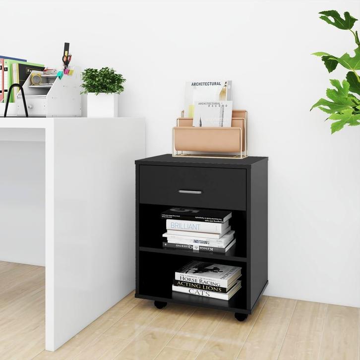 vidaXL Rolkast 46x36x59 cm bewerkt hout zwart, Huis en Inrichting, Kasten | Overige, Nieuw, Verzenden