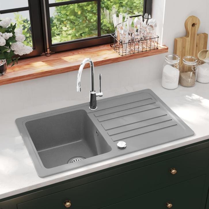 vidaXL Spoelbak graniet enkele bak met afvoer omkeerbaar, Huis en Inrichting, Keuken | Keukenelementen, Nieuw, Verzenden