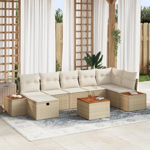 vidaXL 8-delige ligzetelset met kussens Beige Poly Rattan, Tuin en Terras, Tuinsets en Loungesets, Nieuw, Verzenden