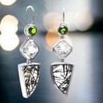 Oorbellen van quarz met toermalijn, tsavorite en diamanten., Verzamelen