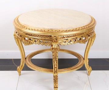 Tafel - Ronde barokstijl antieke tafel met marmeren top -
