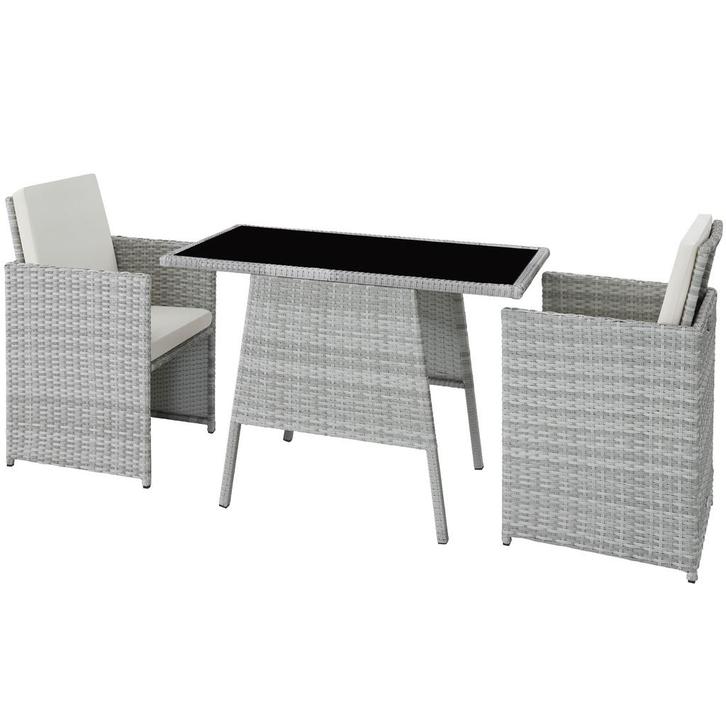 tectake Wicker zitgroep Lausanne 2+1 - lichtgrijs, Tuin en Terras, Tuinsets en Loungesets, Verzenden