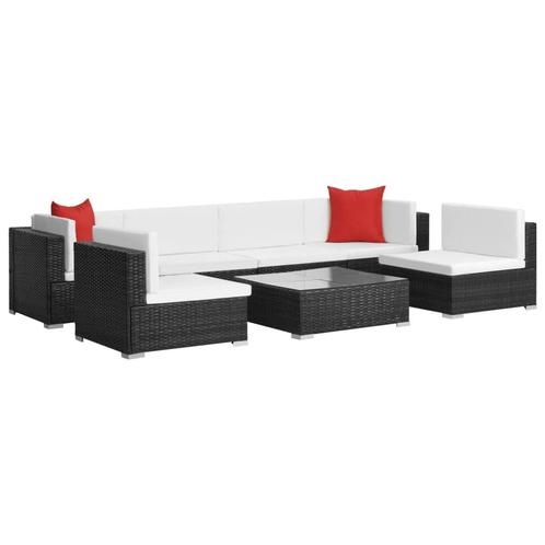 vidaXL 7-delige Loungeset met kussens poly rattan zwart, Tuin en Terras, Tuinsets en Loungesets, Loungeset, Nieuw, Verzenden