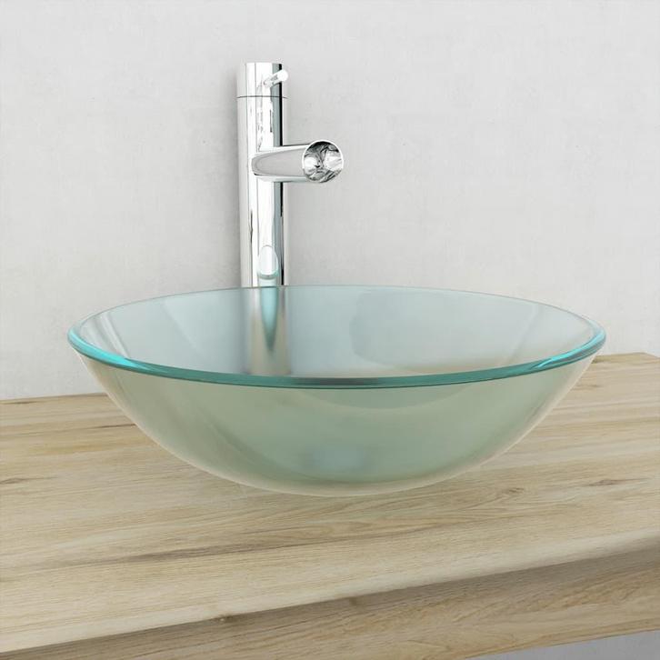 vidaXL Wasbak gehard glas 42 cm matglas, Doe-het-zelf en Bouw, Sanitair, Nieuw, Verzenden