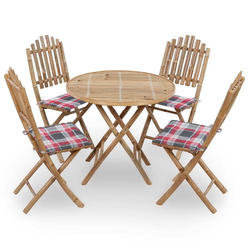 vidaXL 5-delige Tuinset inklapbaar met kussens bamboe, Tuin en Terras, Tuinsets en Loungesets, Tuinset, Nieuw, Verzenden