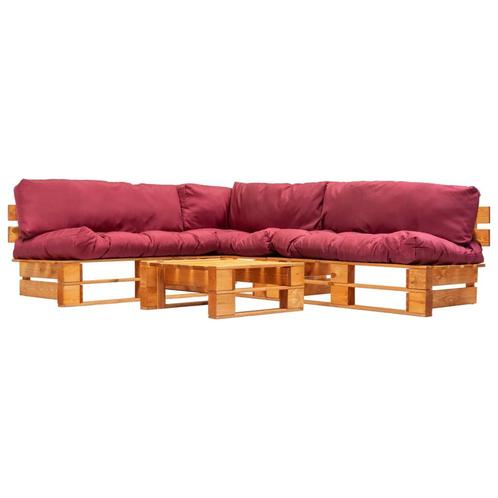 vidaXL 4-delige Loungeset pallets met rode kussens hout, Tuin en Terras, Tuinsets en Loungesets, Loungeset, Nieuw, Verzenden