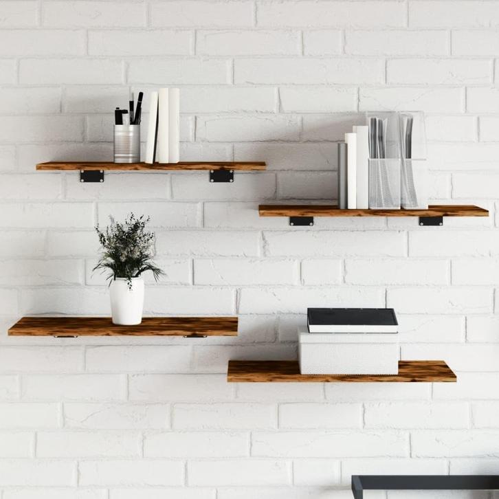 vidaXL Wandschappen 4 st 60x30x1,5 cm bewerkt hout gerookt, Huis en Inrichting, Woonaccessoires | Wandplanken en Boekenplanken