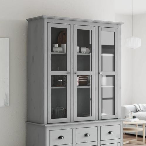 vidaXL Kast met glazen deuren BODO massief grenenhout grijs, Huis en Inrichting, Kasten | Dressoirs, Nieuw, Verzenden