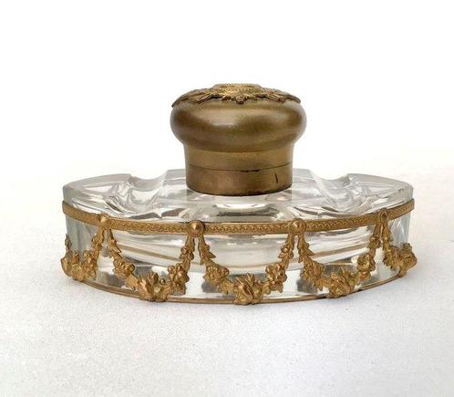 Encrier de forme navette en cristal et bronze doré et, Antiek en Kunst, Antiek | Overige Antiek