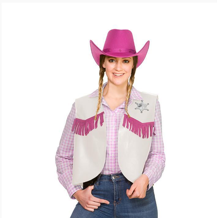 deuropening Verlengen ~ kant ② Cowgirl vest wit pink | western gilet (Feestkleding dames) —  Carnavalskleding en Feestkleding — 2dehands