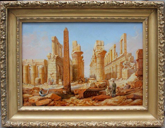 Ludwig Hans Fischer (1848-1915) - Temple of Karnak in Egypt, Antiek en Kunst, Kunst | Schilderijen | Klassiek
