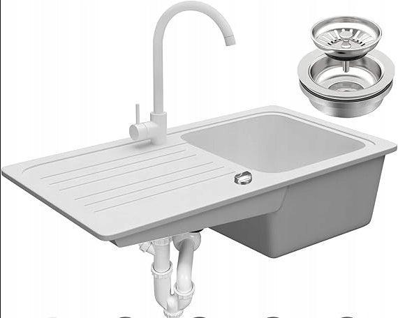 Spoelbak - Wasbak - Keuken - Graniet - 76x22x46 cm - Wit - A, Huis en Inrichting, Keuken | Keukenelementen, Nieuw, Verzenden