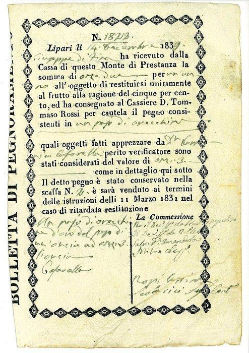 Italie. Ducati 1839 - Lipari Biglietto pegnorizio del Monte, Postzegels en Munten, Bankbiljetten | Europa | Niet-Eurobiljetten