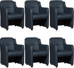 Set van 6 Blauwe leren landelijke eetkamerfauteuils - Toledo, Huis en Inrichting, Stoelen, Overige kleuren, Nieuw, Leer, Ophalen of Verzenden