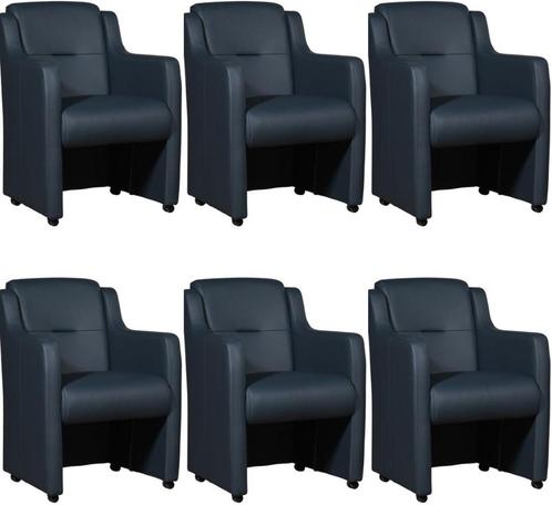 Set van 6 Blauwe leren landelijke eetkamerfauteuils - Toledo, Huis en Inrichting, Stoelen, Overige kleuren, Vijf, Zes of meer stoelen