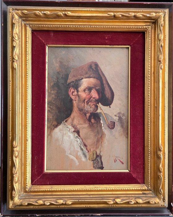 Giuseppe Giardiello (1877-1920) - Pescatore con pipa, Antiek en Kunst, Kunst | Schilderijen | Klassiek