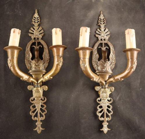 Wandlampen met zwanen - Wandlamp - Legering, Antiek en Kunst, Curiosa en Brocante