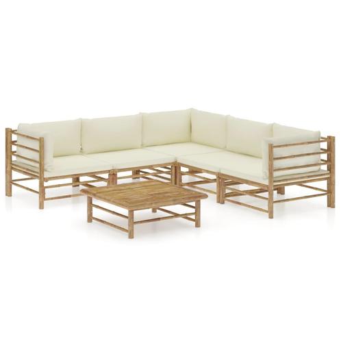 vidaXL 6-delige Loungeset met crÃ¨mewitte kussens bamboe, Tuin en Terras, Tuinsets en Loungesets, Loungeset, Nieuw, Verzenden