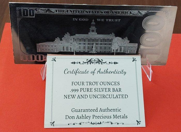 4 Troy Ounce - Zilver .999 - Don Ashley Precious Metals, Postzegels en Munten, Edelmetalen en Baren