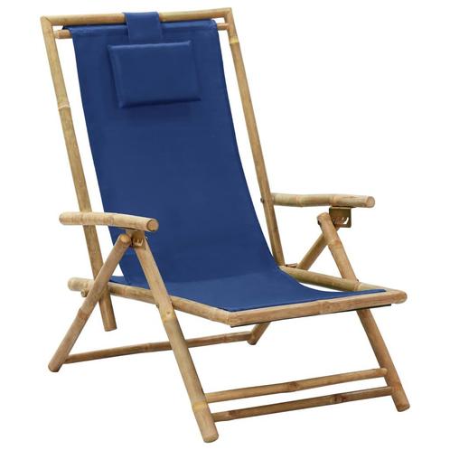 vidaXL Relaxstoel verstelbaar bamboe en stof marineblauw, Jardin & Terrasse, Chaises de jardin, Envoi