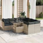 vidaXL 9-delige Loungeset met kussens poly rattan lichtgrijs, Verzenden, Nieuw, Loungeset