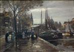 Heinrich Hermanns (1862-1942) - Amsterdam canal with market, Antiek en Kunst, Kunst | Schilderijen | Klassiek
