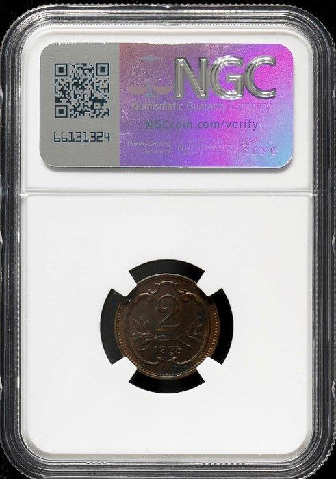 Autriche. François-Joseph Ier. 2 Heller 1908 - NGC MS62, Postzegels en Munten, Munten | Europa | Niet-Euromunten