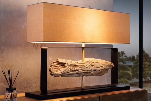Tafellamp Rousilique 60cm Lampenkap Naturel Beige Teak - 446, Huis en Inrichting, Lampen | Tafellampen