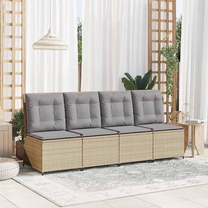 vidaXL Tuin Sofa met kussen Beige Poly rattan, Tuin en Terras, Tuinsets en Loungesets, Nieuw, Verzenden