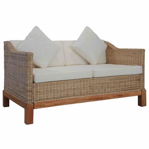 vidaXL Tweezitsbank met kussens natuurlijk rattan, Huis en Inrichting, Zetels | Zetels, Nieuw, Verzenden