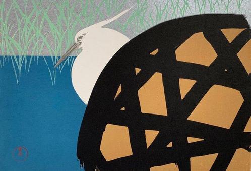 White heron - NO RESERVE ! - Large work! - Kamisaka Sekka, Antiek en Kunst, Antiek | Overige Antiek