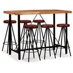 vidaXL 7-delige Barset massief acaciahout en echt leer, Huis en Inrichting, Complete eetkamers, Verzenden, Nieuw