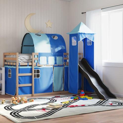 vidaXL Stapelbed met glijbaan en gordijnen blauw 90x190 cm, Huis en Inrichting, Slaapkamer | Bedden, Nieuw, Verzenden