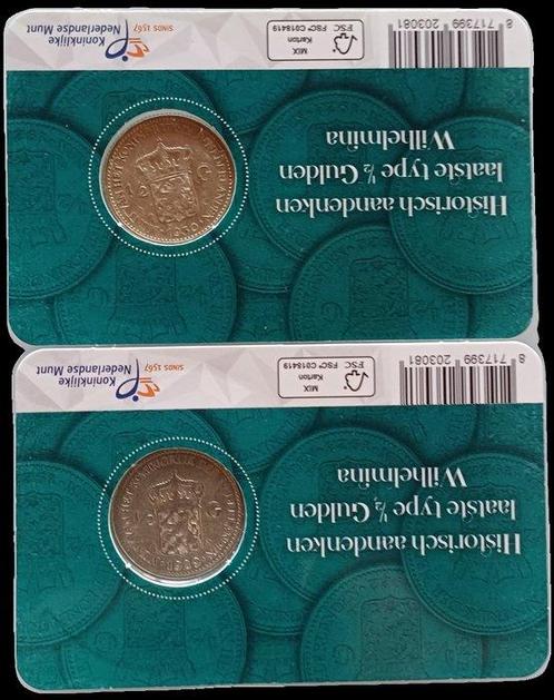 Nederland. Wilhelmina. 1/2 Gulden 1929/1930, 2 coincards uit, Postzegels en Munten, Munten | Nederland