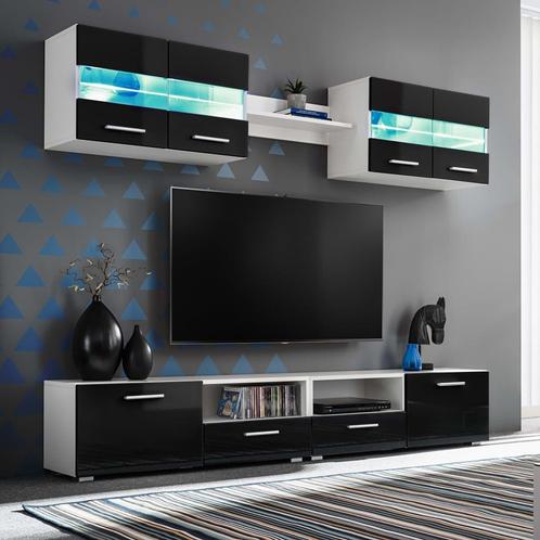 vidaXL Ensemble mural pour TV 5 pcs avec lumières LED, Maison & Meubles, Armoires | Mobilier de télévision, Neuf, Envoi