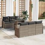 vidaXL Tuinbank Set met kussen 7 pcs Grijs Poly rattan, Tuin en Terras, Tuinsets en Loungesets, Verzenden, Nieuw