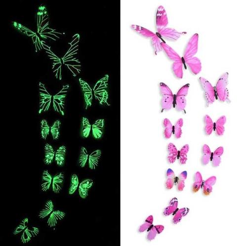 Glow in the Dark Vlinders - 12 Stuks - Lichtgevende, Huis en Inrichting, Woonaccessoires | Wanddecoraties, Nieuw, Verzenden