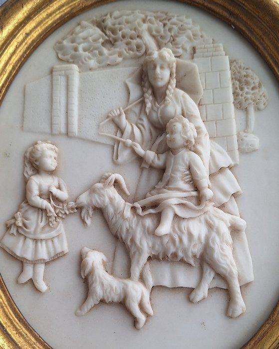 Femme avec deux enfants, chèvre et petit chien - Biggs &, Antiquités & Art, Curiosités & Brocante