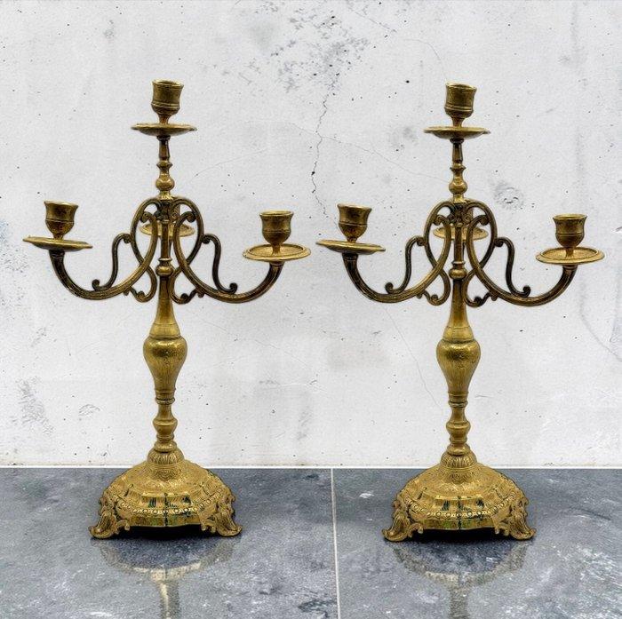 Kandelaber - Brons - Par kandelaren - Hoogte: 46 cm, Antiek en Kunst, Antiek | Overige Antiek