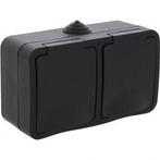 Q-LINK Dubbel Wandcontactdoos Buitenstopcontact Mat Zwart me, Doe-het-zelf en Bouw, Verzenden, Nieuw